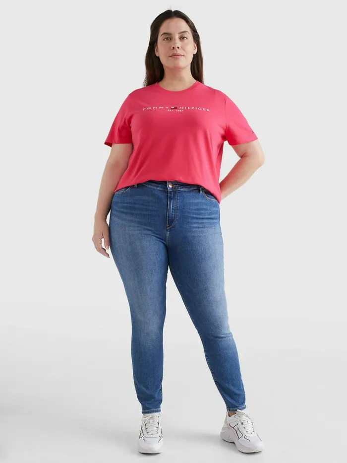 Tommy Hilfiger Curve Organic Cotton Logo TShirt Pink Splendor Womens TShirts Near Me