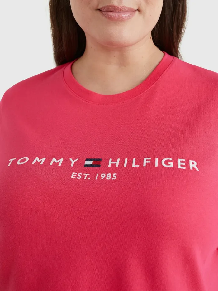 Tommy Hilfiger Curve Organic Cotton Logo TShirt Pink Splendor Womens TShirts Near Me