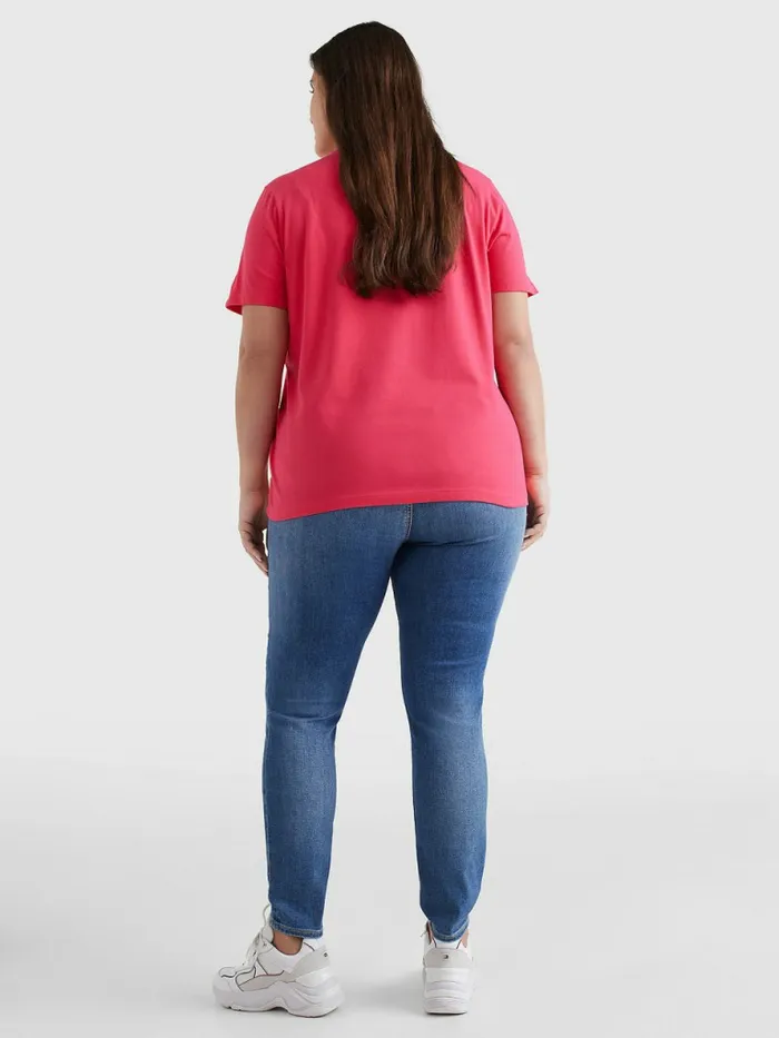 Tommy Hilfiger Curve Organic Cotton Logo TShirt Pink Splendor Womens TShirts Near Me