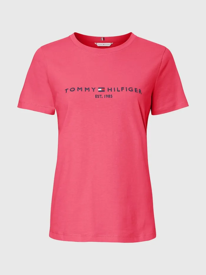 Tommy Hilfiger Curve Organic Cotton Logo TShirt Pink Splendor Womens TShirts Near Me