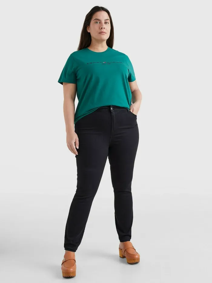 Tommy Hilfiger Curve Organic Cotton Logo TShirt Tropical Emerald Womens Curve Fashion