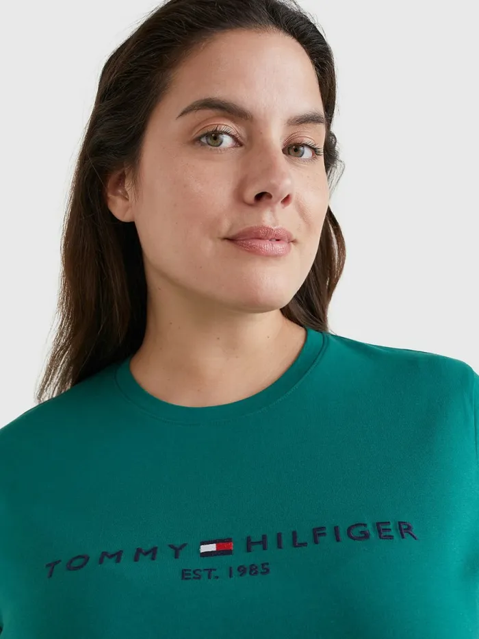 Tommy Hilfiger Curve Organic Cotton Logo TShirt Tropical Emerald Womens Curve Fashion