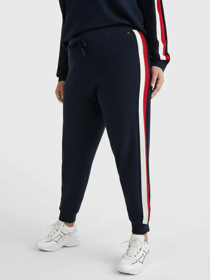 Tommy Hilfiger Curve Organic Cotton Stripe Joggers Desert Sky Womens Trousers Tommy Hilfiger Curve Organic Cotton Stripe Joggers Desert Sky Womens Trousers