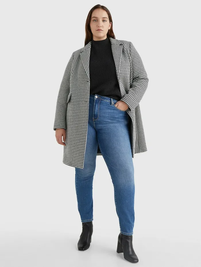 Tommy Hilfiger Curve Recycled Wool Blend Houndstooth Coat Small HoundstoothDesert Sky Ecru Womens Coats and Jackets Gift Ideas