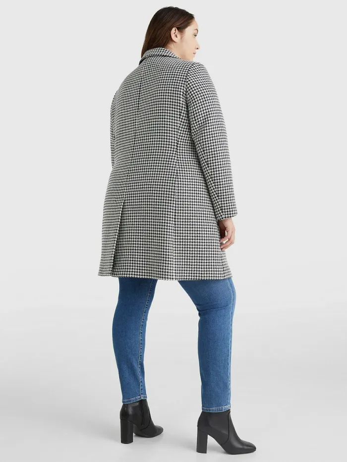 Tommy Hilfiger Curve Recycled Wool Blend Houndstooth Coat Small HoundstoothDesert Sky Ecru Womens Coats and Jackets Gift Ideas