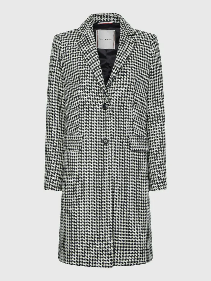 Tommy Hilfiger Curve Recycled Wool Blend Houndstooth Coat Small HoundstoothDesert Sky Ecru Womens Coats and Jackets Gift Ideas