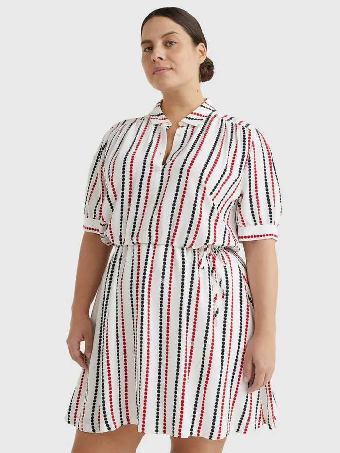 Tommy Hilfiger Curve Relaxed Dot Fit and Flare Dress Polka Dot StpWhite Ground Womens Dresses and Jumpsuits On Sale Tommy Hilfiger Curve Relaxed Dot Fit and Flare Dress Polka Dot StpWhite Ground Womens Dresses and Jumpsuits On Sale