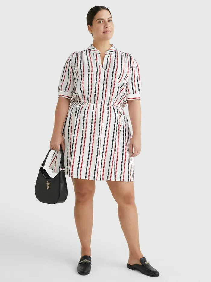 Tommy Hilfiger Curve Relaxed Dot Fit and Flare Dress Polka Dot StpWhite Ground Womens Dresses and Jumpsuits On Sale