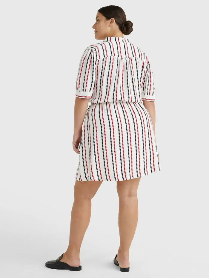 Tommy Hilfiger Curve Relaxed Dot Fit and Flare Dress Polka Dot StpWhite Ground Womens Dresses and Jumpsuits On Sale