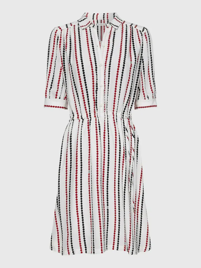 Tommy Hilfiger Curve Relaxed Dot Fit and Flare Dress Polka Dot StpWhite Ground Womens Dresses and Jumpsuits On Sale