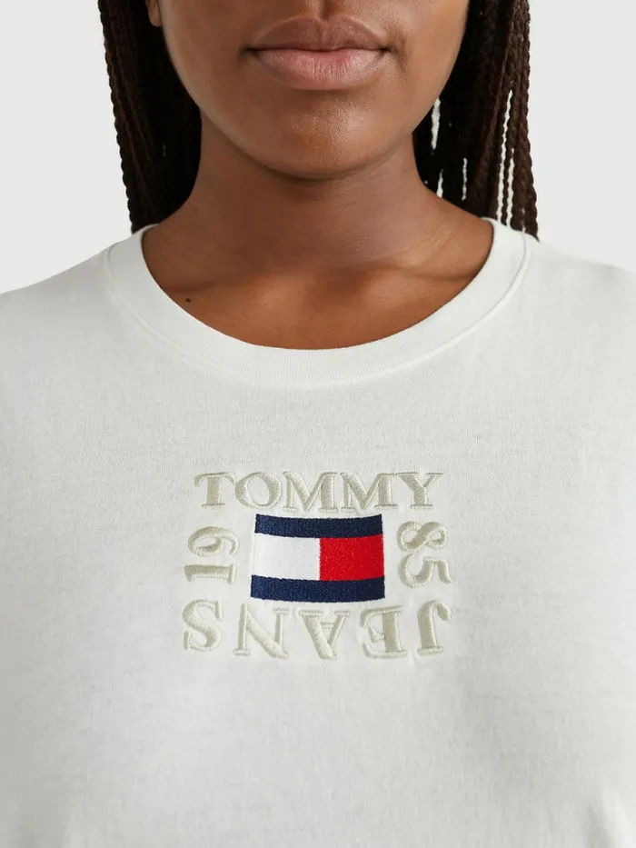 Tommy Hilfiger Curve Relaxed Organic Cotton TShirt Ecru Womens TShirts Online