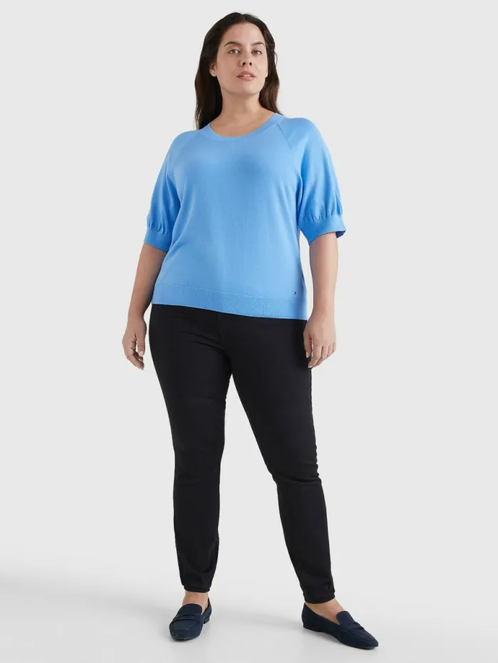 Tommy Hilfiger Curve Short Puff Sleeve Jumper Hydrangea Blue Womens Curve Fashion
