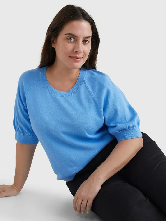 Tommy Hilfiger Curve Short Puff Sleeve Jumper Hydrangea Blue Womens Curve Fashion