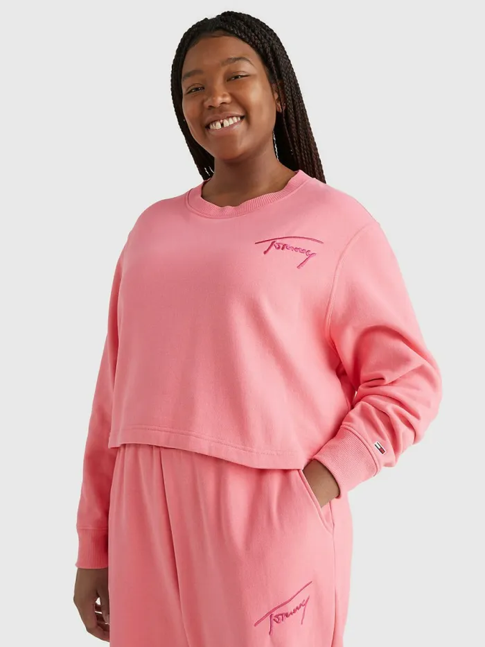 Tommy Hilfiger Curve Signature Fleece Sweatshirt Garden Rose Womens Curve Fashion Tommy Hilfiger Curve Signature Fleece Sweatshirt Garden Rose Womens Curve Fashion