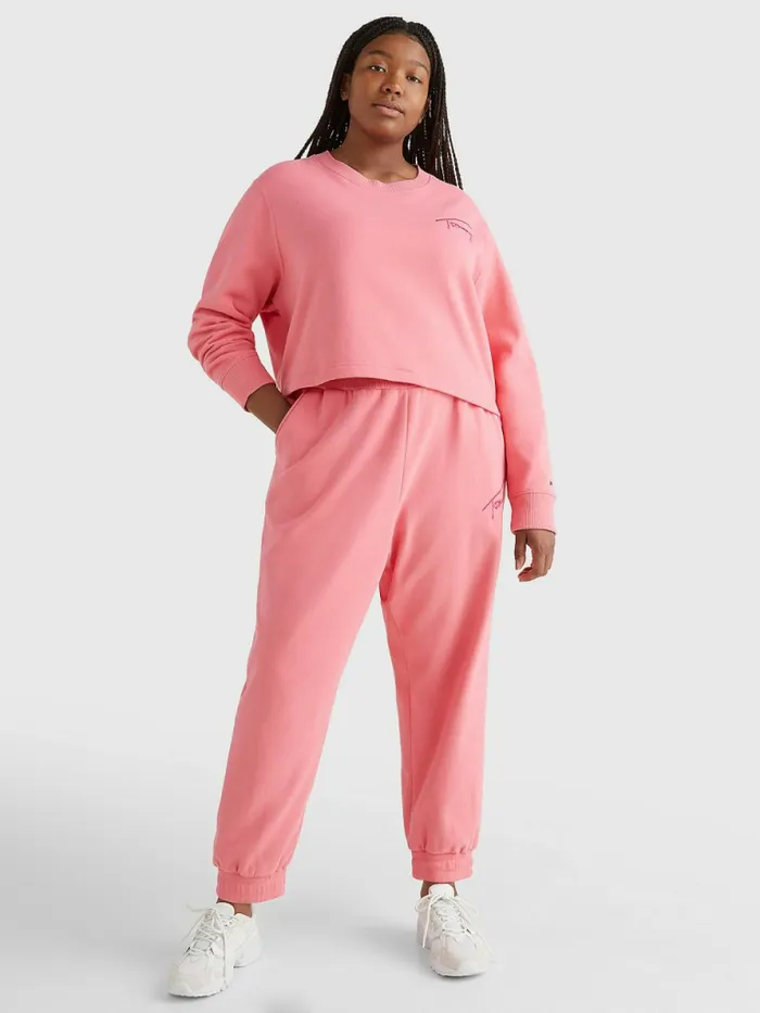 Tommy Hilfiger Curve Signature Fleece Sweatshirt Garden Rose Womens Curve Fashion