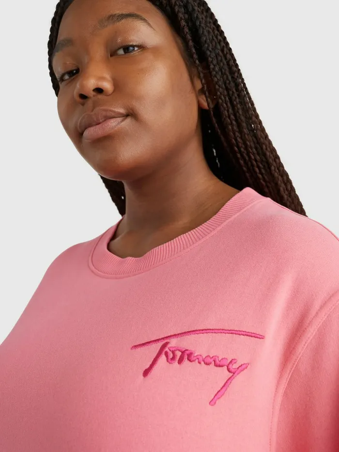 Tommy Hilfiger Curve Signature Fleece Sweatshirt Garden Rose Womens Curve Fashion