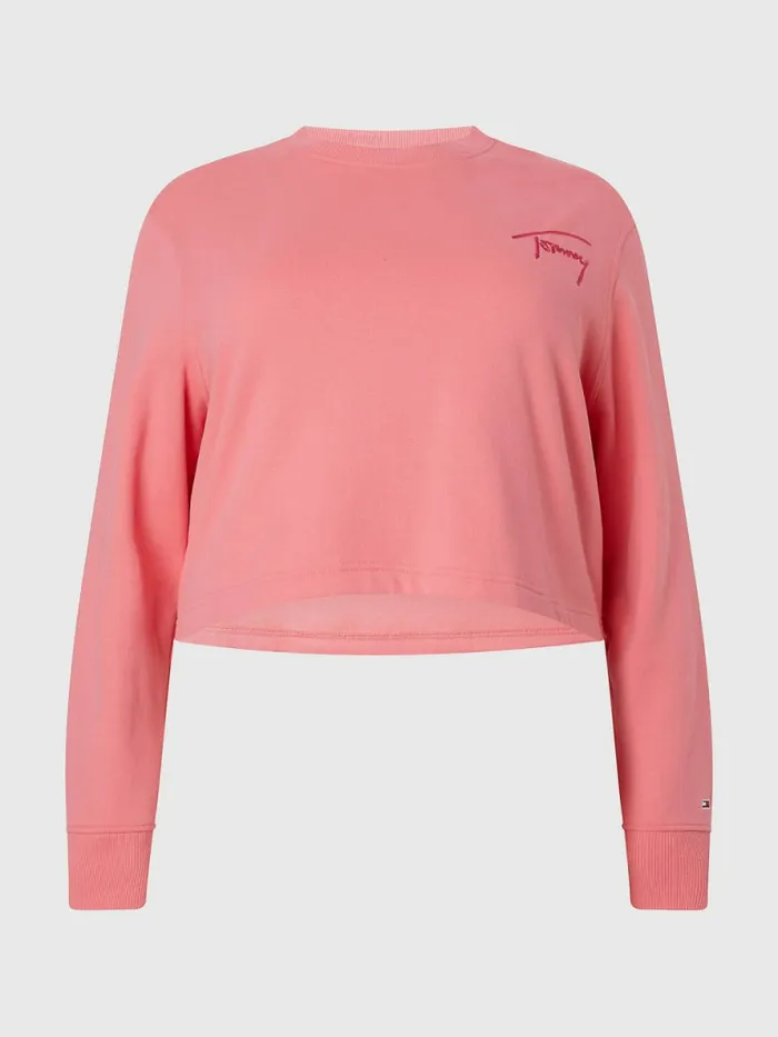 Tommy Hilfiger Curve Signature Fleece Sweatshirt Garden Rose Womens Curve Fashion