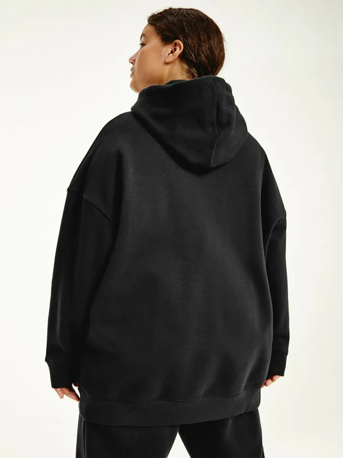 Tommy Hilfiger Curve Signature Logo Oversized Hoody Black Womens Sweatshirts and Hoodies For Sale