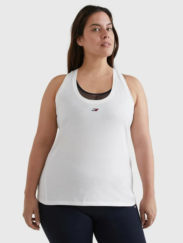 Tommy Hilfiger Curve Sport Organic Cotton Tank Top Ecru Womens TShirts Casaul Tommy Hilfiger Curve Sport Organic Cotton Tank Top Ecru Womens TShirts Casaul