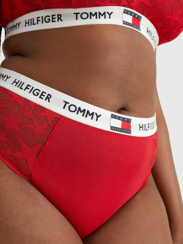 Tommy Hilfiger Curve Star Lace HighWaist Briefs Primary Red Womens Curve Fashion Tommy Hilfiger Curve Star Lace HighWaist Briefs Primary Red Womens Curve Fashion