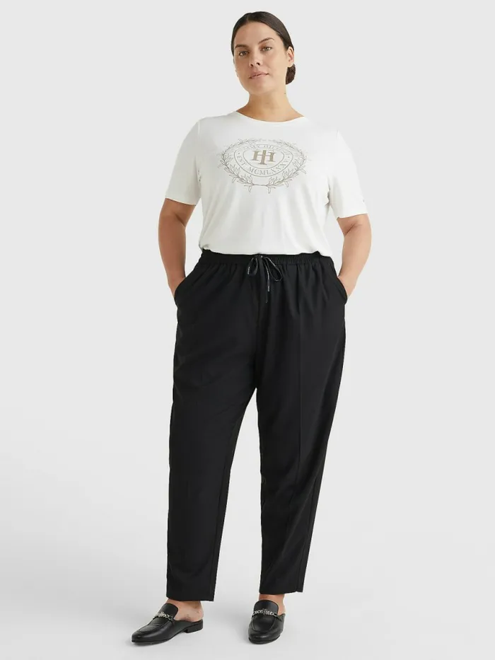 Tommy Hilfiger Curve Sueded Crest TShirt Sueded Ecru Womens TShirts Cheap On Sale
