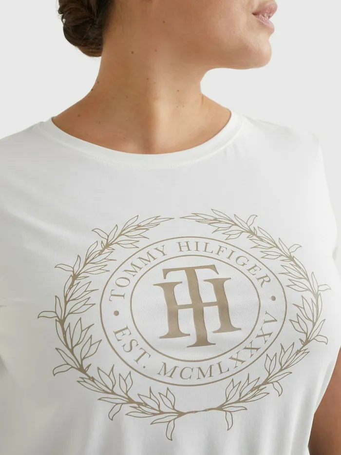 Tommy Hilfiger Curve Sueded Crest TShirt Sueded Ecru Womens TShirts Cheap On Sale