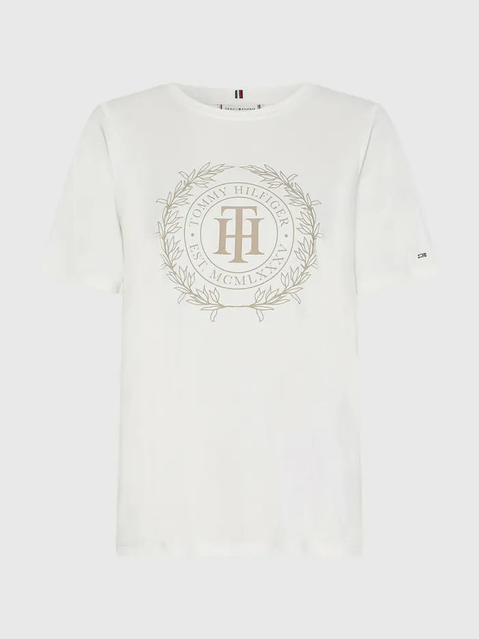 Tommy Hilfiger Curve Sueded Crest TShirt Sueded Ecru Womens TShirts Cheap On Sale