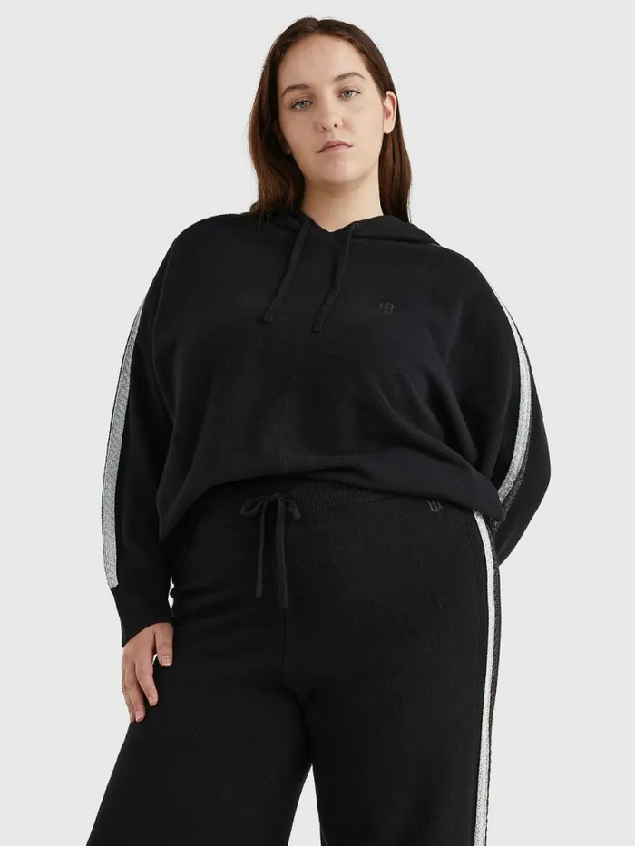 Tommy Hilfiger Curve Th Flex Relaxed Fit Metallic Hoody Black Womens Knitwear Gift 4 You Tommy Hilfiger Curve Th Flex Relaxed Fit Metallic Hoody Black Womens Knitwear Gift 4 You