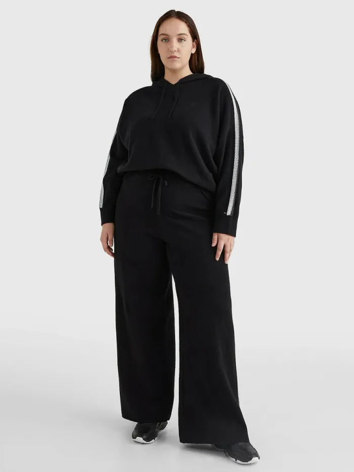 Tommy Hilfiger Curve Th Flex Relaxed Fit Metallic Hoody Black Womens Knitwear Gift 4 You