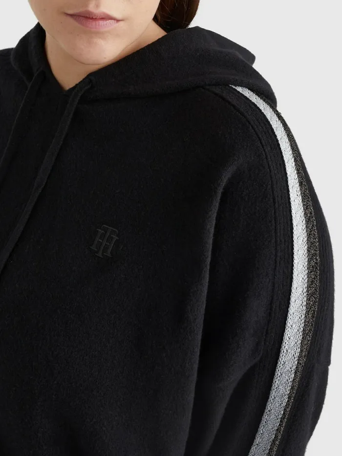 Tommy Hilfiger Curve Th Flex Relaxed Fit Metallic Hoody Black Womens Knitwear Gift 4 You