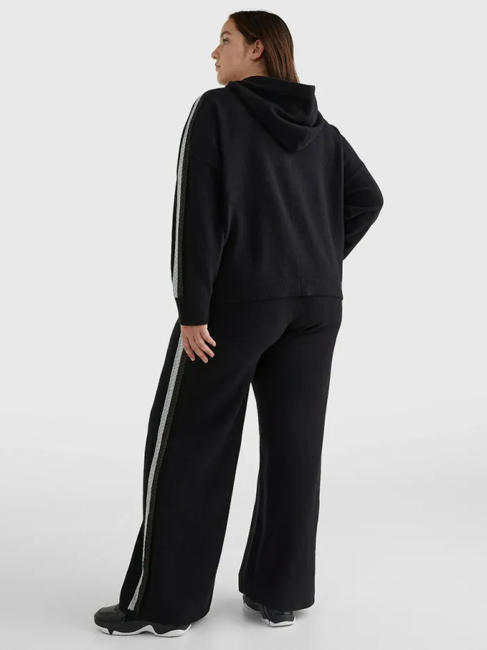 Tommy Hilfiger Curve Th Flex Relaxed Fit Metallic Hoody Black Womens Knitwear Gift 4 You