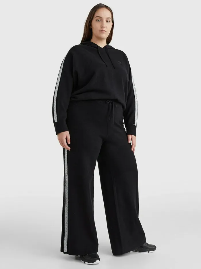 Tommy Hilfiger Curve Th Flex Wide Leg Stripe Trousers Black Womens CoOrds