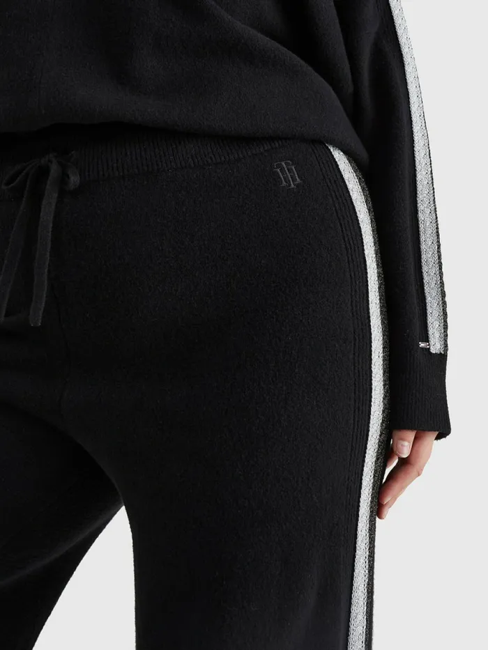 Tommy Hilfiger Curve Th Flex Wide Leg Stripe Trousers Black Womens CoOrds