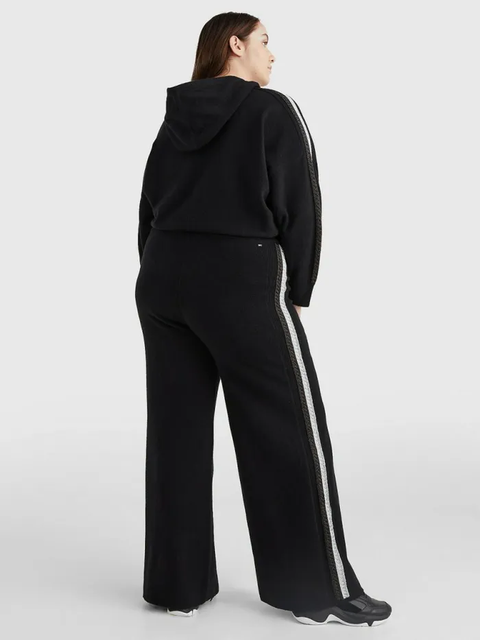Tommy Hilfiger Curve Th Flex Wide Leg Stripe Trousers Black Womens CoOrds