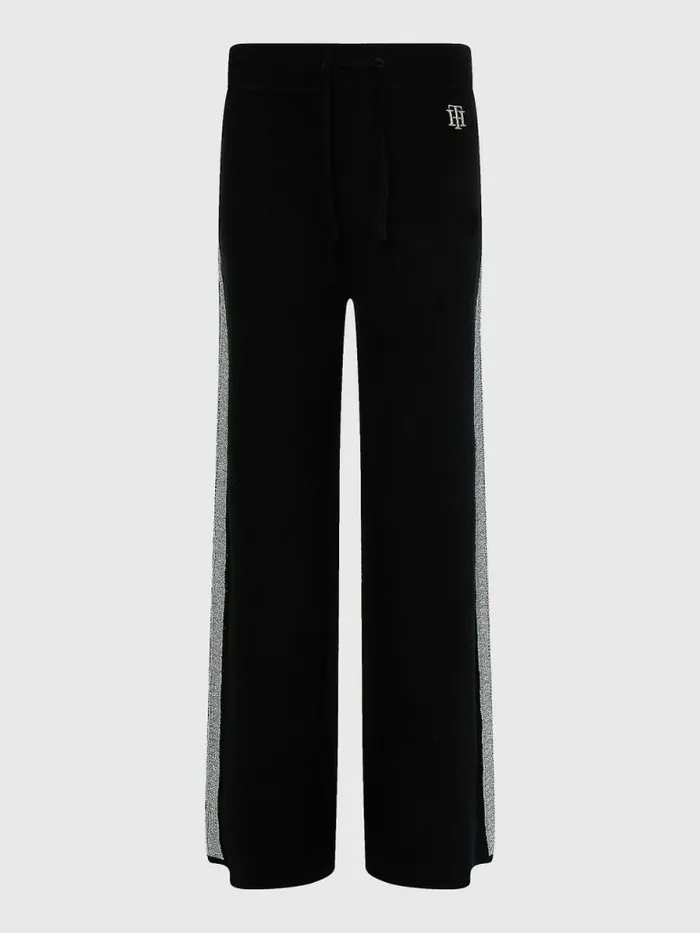 Tommy Hilfiger Curve Th Flex Wide Leg Stripe Trousers Black Womens CoOrds