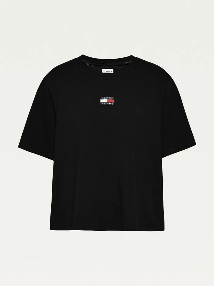 Tommy Hilfiger Curve Tommy Badge Crew Neck TShirt Black Womens Curve Fashion