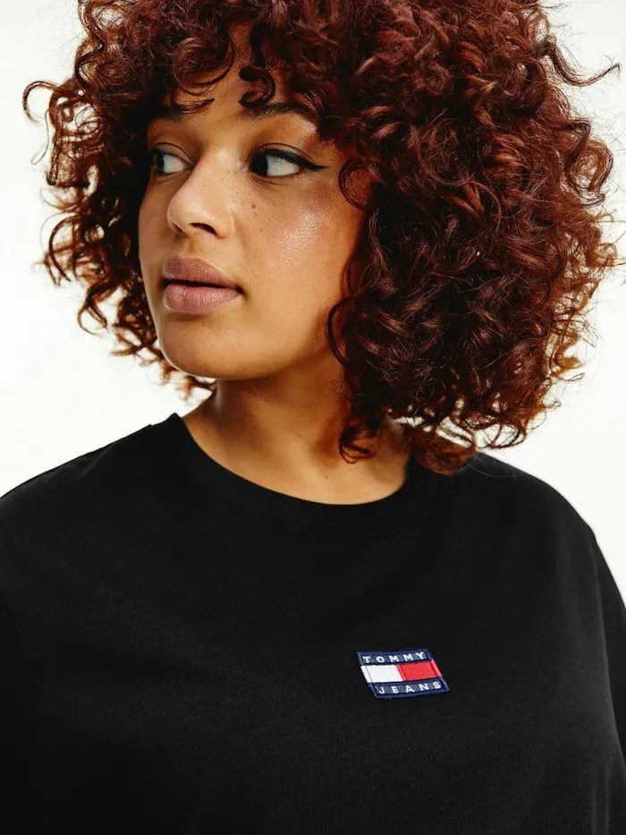 Tommy Hilfiger Curve Tommy Badge Crew Neck TShirt Black Womens TShirts Popular