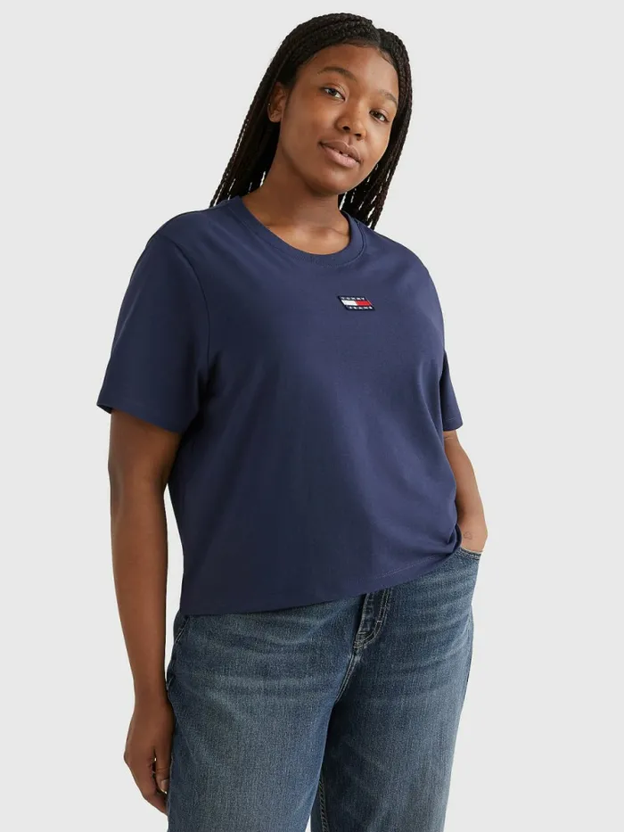 Tommy Hilfiger Curve Tommy Badge Crew Neck TShirt Twilight Navy Womens TShirts Sale