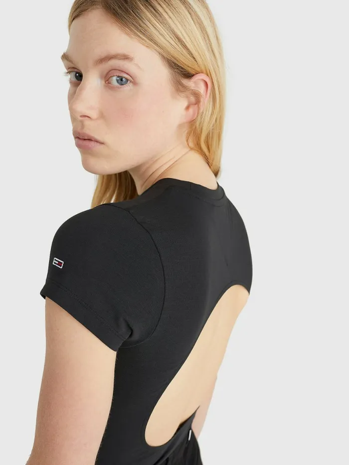 Tommy Hilfiger Cut Out Logo Tape Bodysuit Black Womens CoOrds