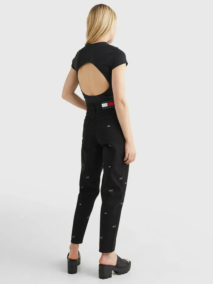 Tommy Hilfiger Cut Out Logo Tape Bodysuit Black Womens CoOrds