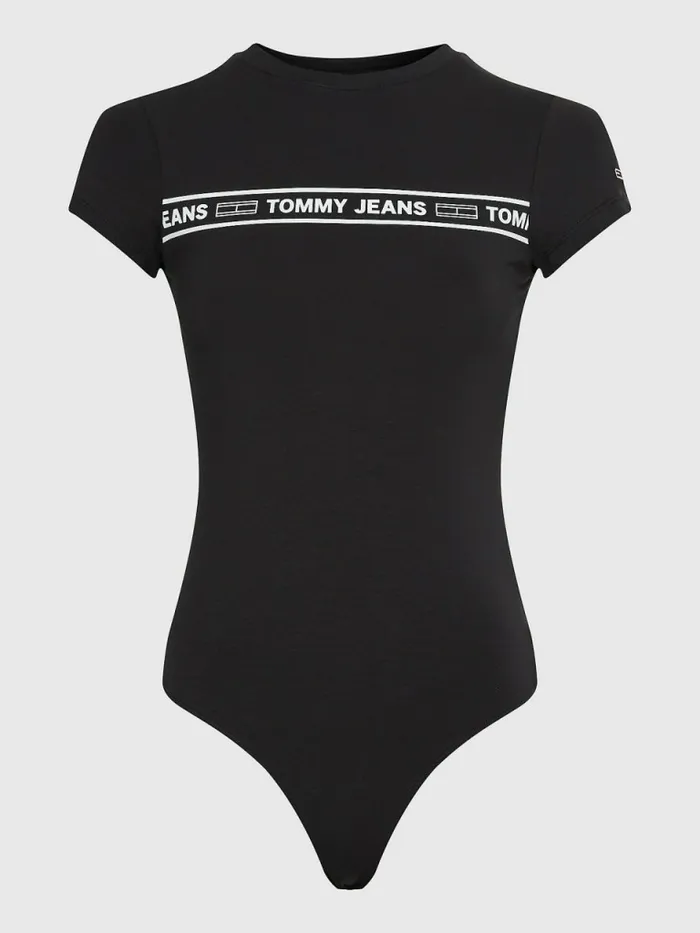 Tommy Hilfiger Cut Out Logo Tape Bodysuit Black Womens CoOrds