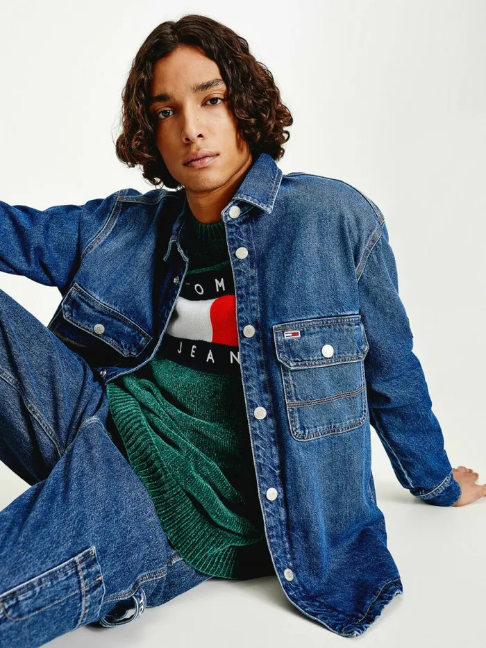 Tommy Hilfiger Denim Worker Shacket Denim Medium Mens Coats and Jackets Fashion