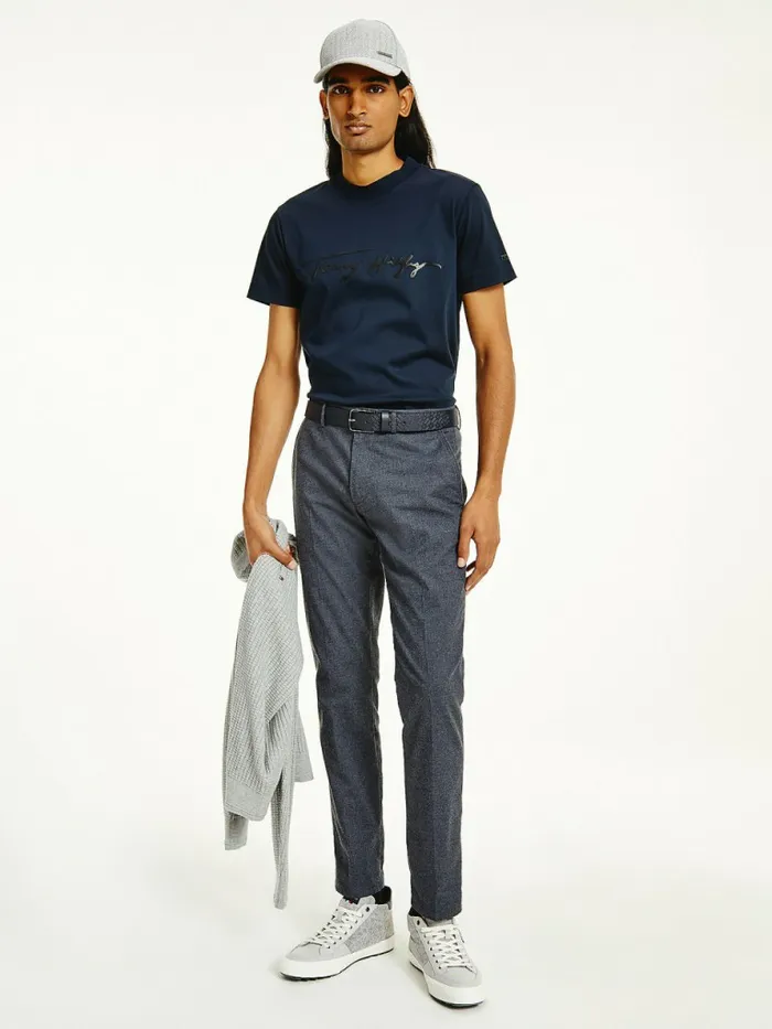 Tommy Hilfiger Denton Melange Pressed Crease Straight Trousers Desert Sky Mens Trousers Tommy Hilfiger Denton Melange Pressed Crease Straight Trousers Desert Sky Mens Trousers
