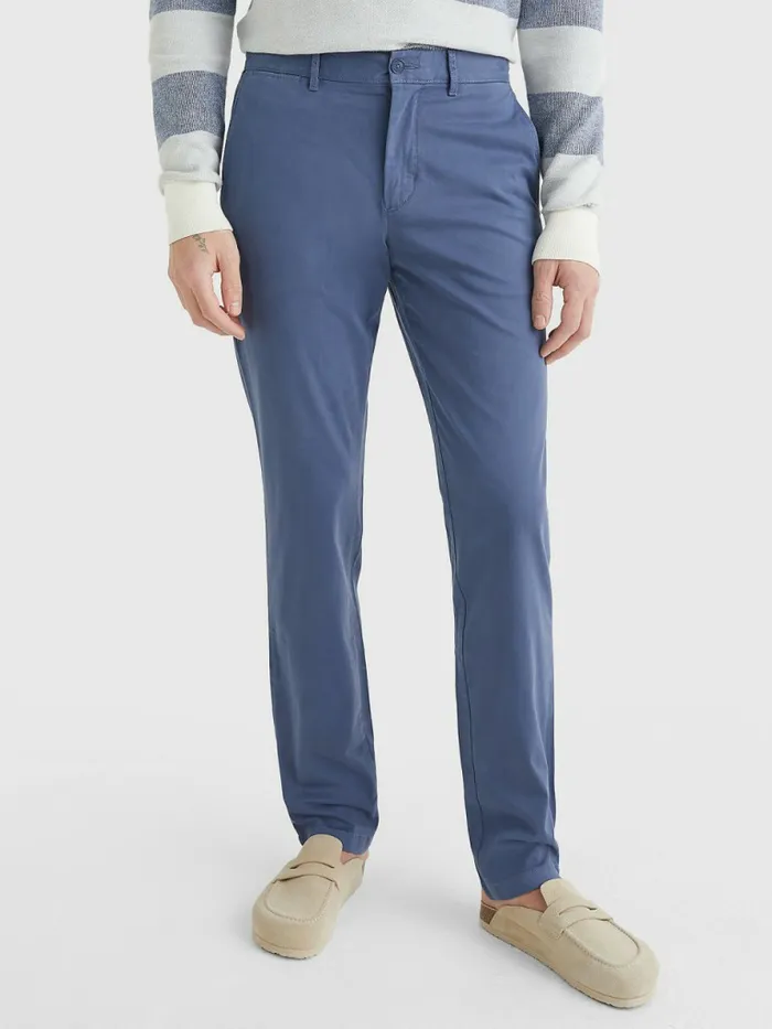 Tommy Hilfiger Denton Straight Fit Satin Chinos Faded Indigo Mens Trousers