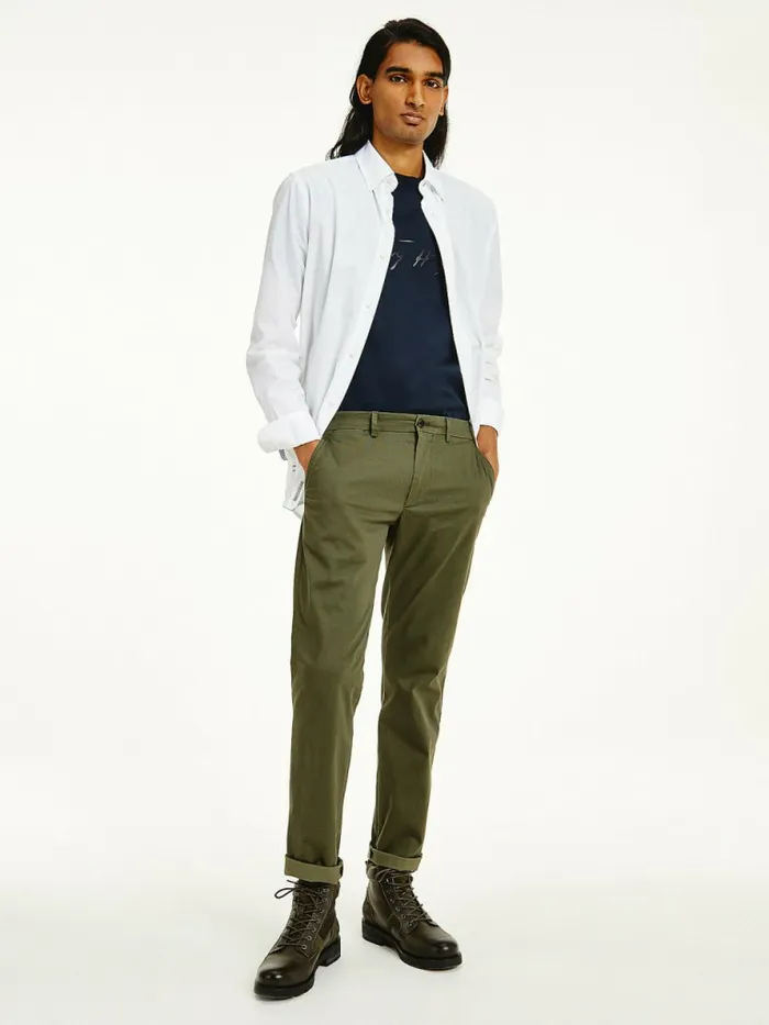 Tommy Hilfiger Denton Straight Fit Trousers Army Green Mens Trousers