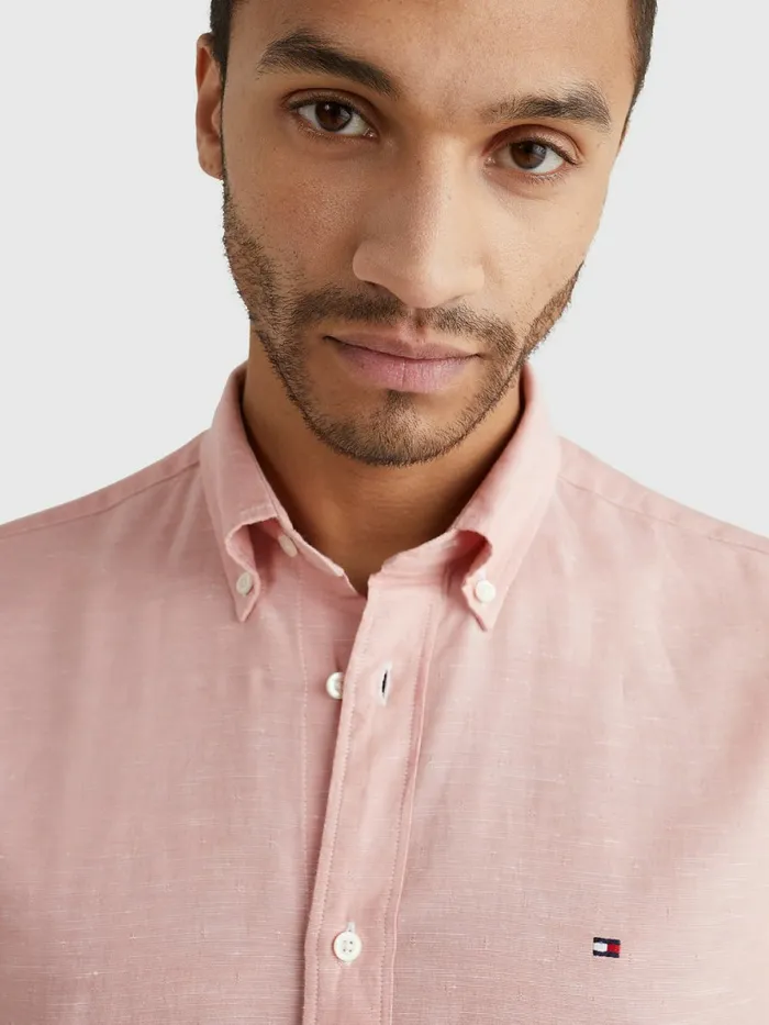 Tommy Hilfiger Dobby Regular Fit Shirt Guava Mens Shirts On Sale
