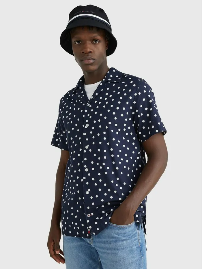 Tommy Hilfiger Dot Print Short Sleeve Regular Shirt Desert SkyWhite Mens Shirts Sale Tommy Hilfiger Dot Print Short Sleeve Regular Shirt Desert SkyWhite Mens Shirts Sale