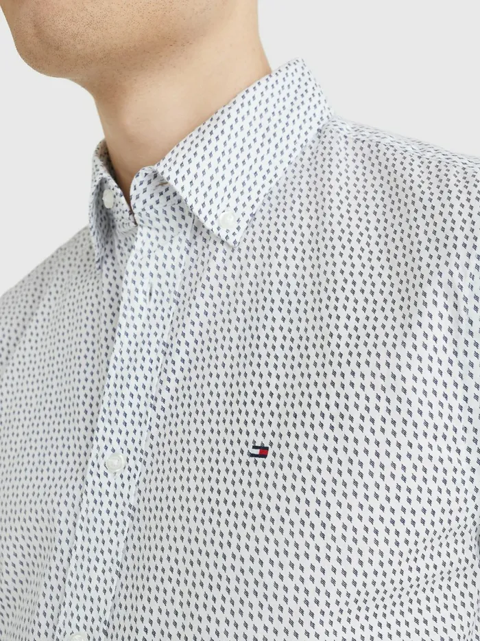 Tommy Hilfiger Dot Regular Fit Short Sleeve Shirt Optic WhiteCarbon Navy Mens Shirts Online