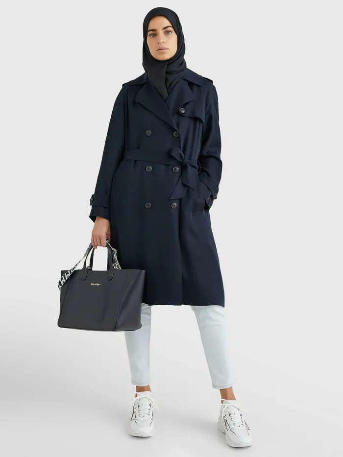 Tommy Hilfiger Double Breasted Trench Coat Desert Sky Womens Coats and Jackets Sale