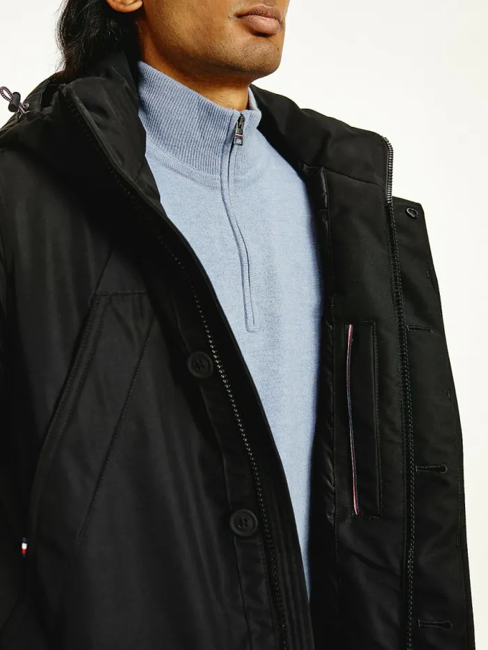 Tommy Hilfiger Down Parka Black Mens Coats and Jackets Cheap On Sale